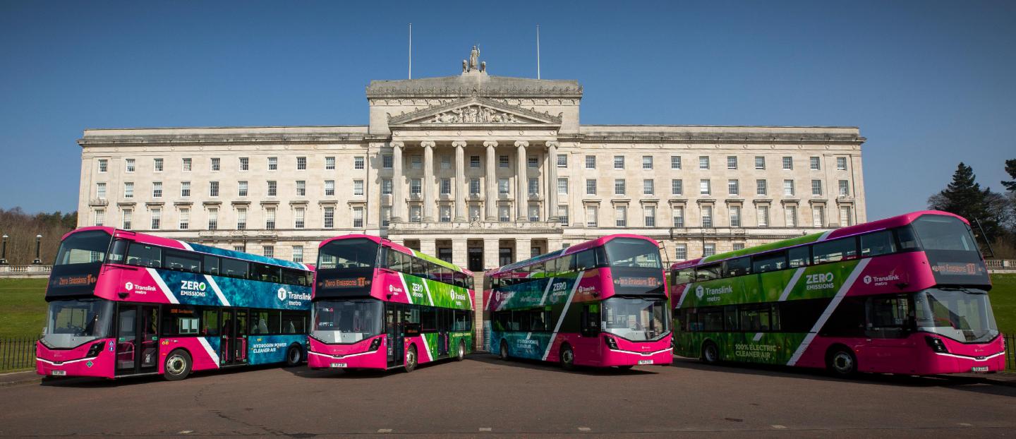 The first Wrightbus zero emission electric 'Electroliner' double deck buses set to enter passenger service in Belfast with Translink