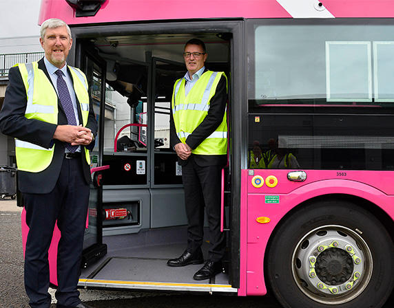 Infrastructure Minister John O’Dowd visits Wrightbus to hear about technologies used in delivering zero-emission buses
