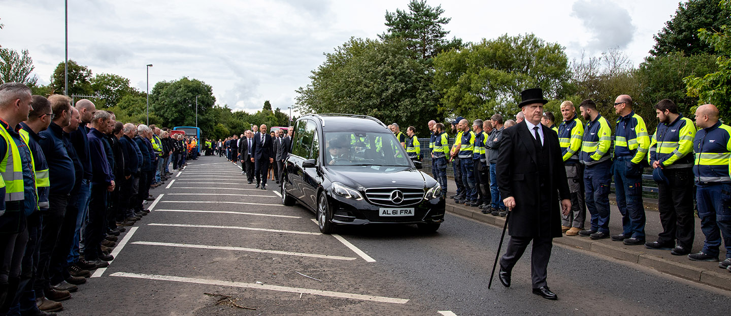 Wrightbus staff form Guard of Honour in tribute to founder Sir William Wright