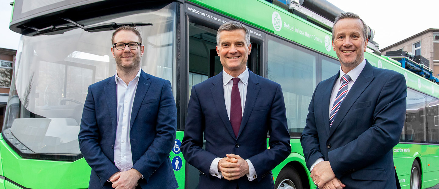 Secretary of State for Transport with Ian Gillot and Robert Best from Wrightbus