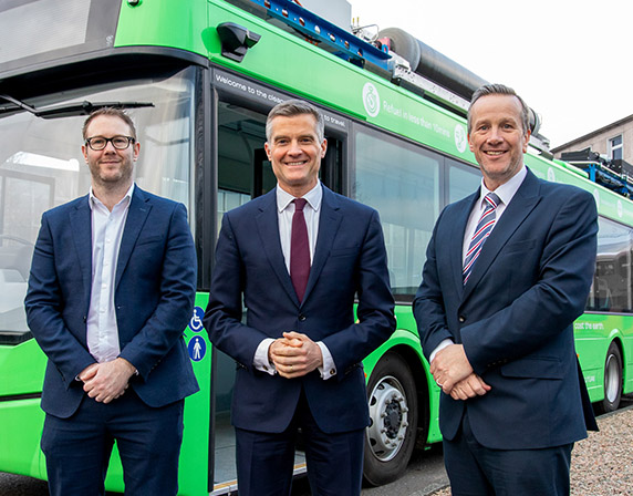 Secretary of State for Transport with Ian Gillot and Robert Best from Wrightbus