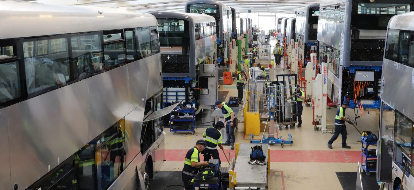 interior of bus factory production line