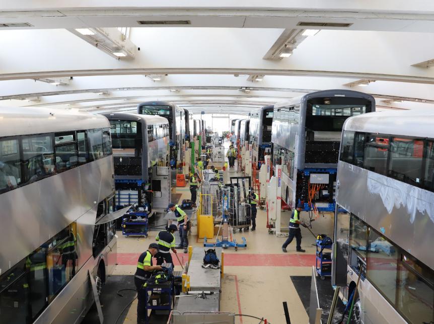 interior of bus factory production line