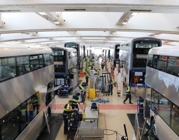 interior of bus factory production line