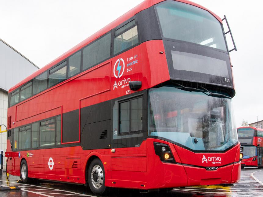 red double deck electric bus