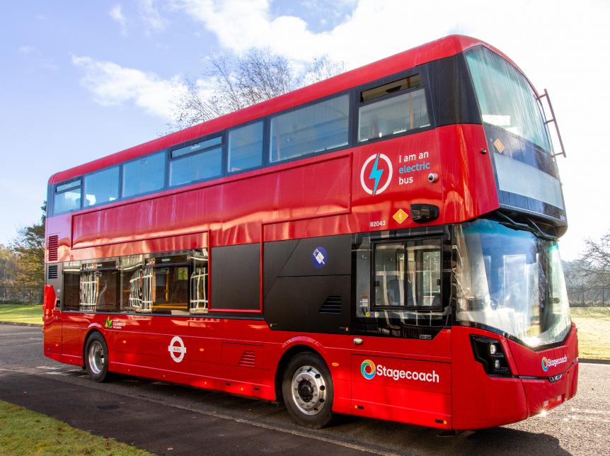 red double deck electric bus