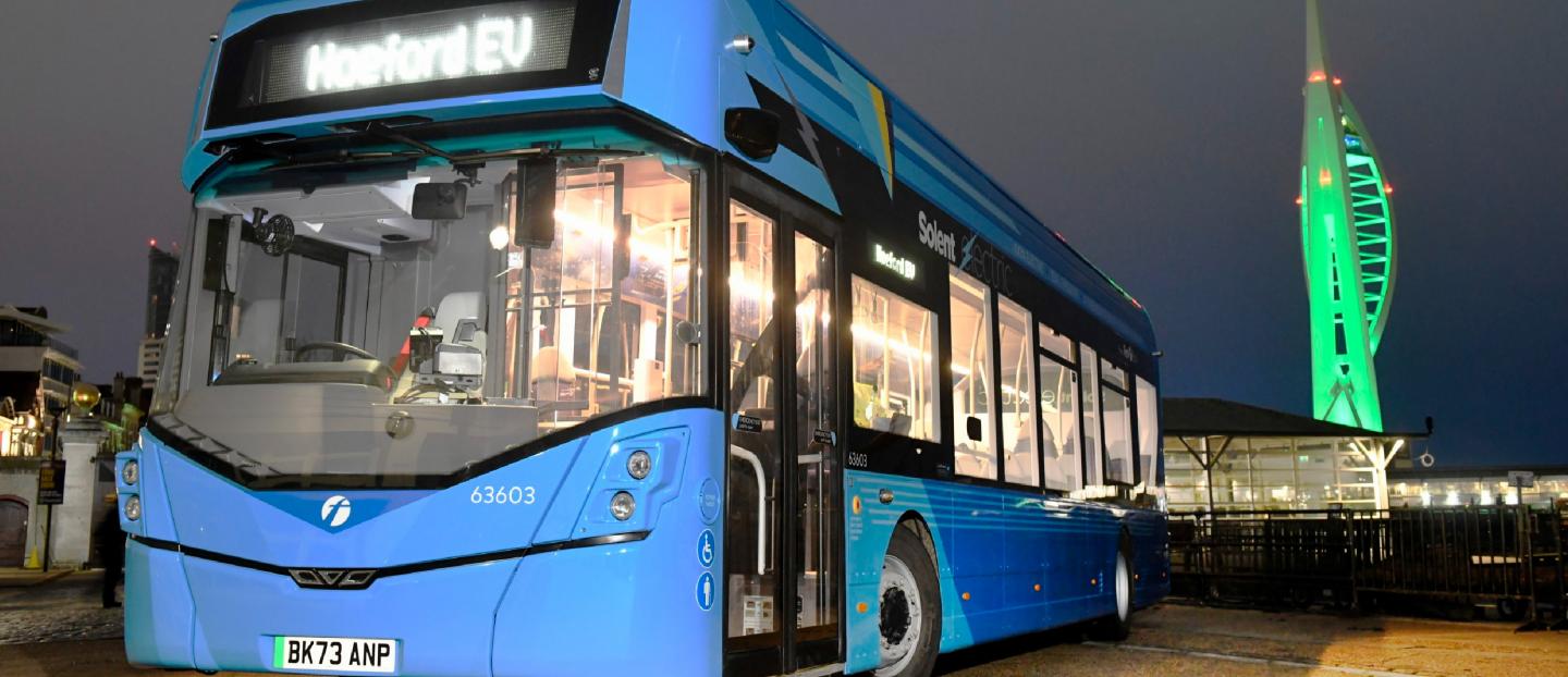 blue single deck electric bus