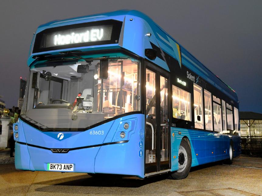blue single deck electric bus