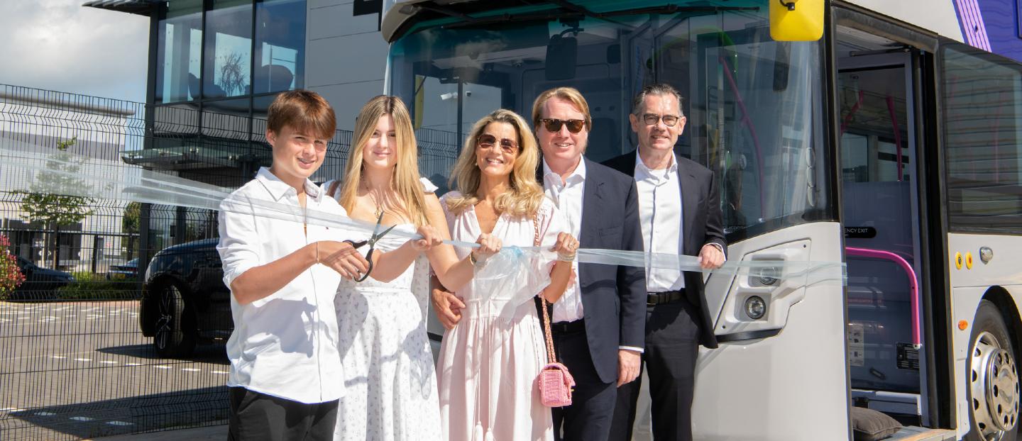 Jean-Marc Gales, Jo Bamford and family at the opening of NewPower in Bicester