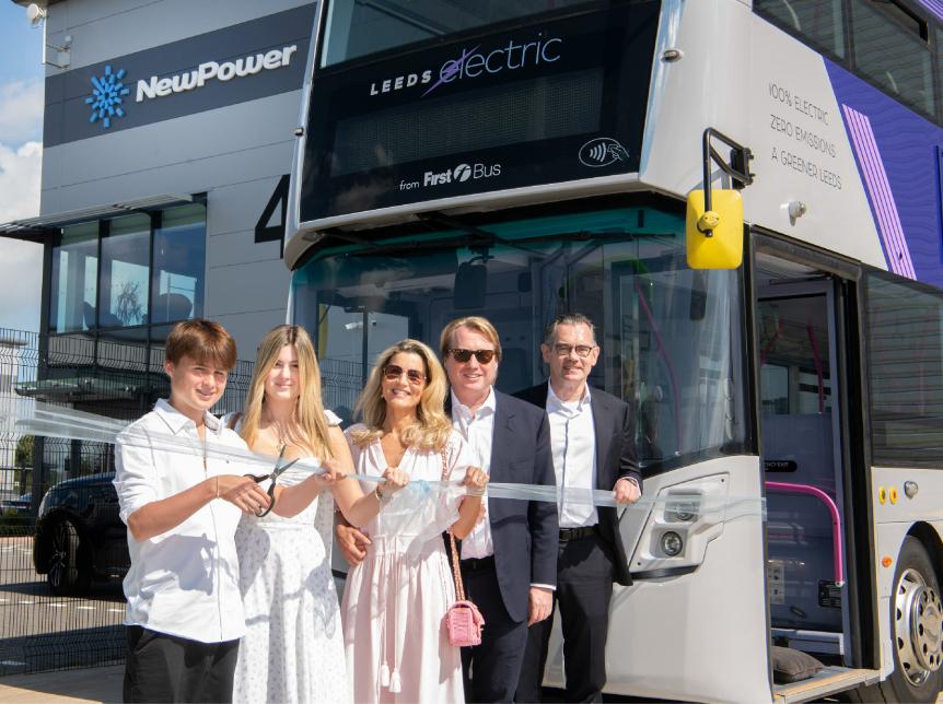 Jean-Marc Gales, Jo Bamford and family at the opening of NewPower in Bicester