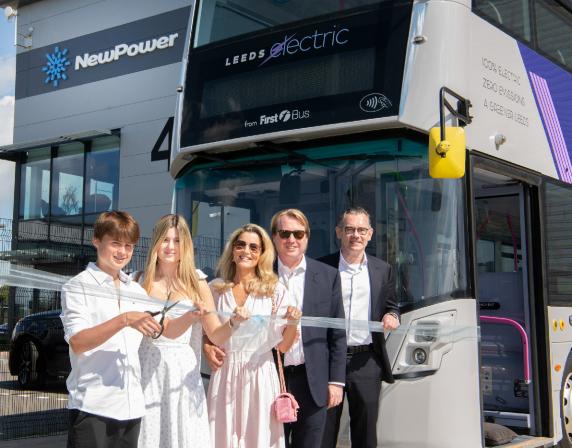 Jean-Marc Gales, Jo Bamford and family at the opening of NewPower in Bicester