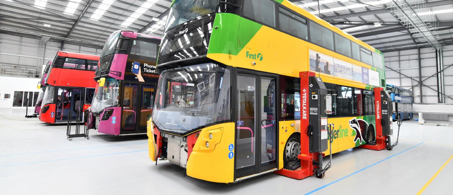 Line of first bus buses in the new power factory