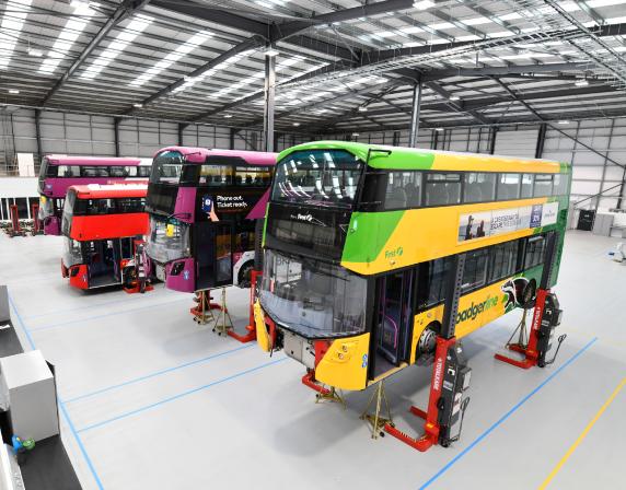 newpower factory line up of buses on production line